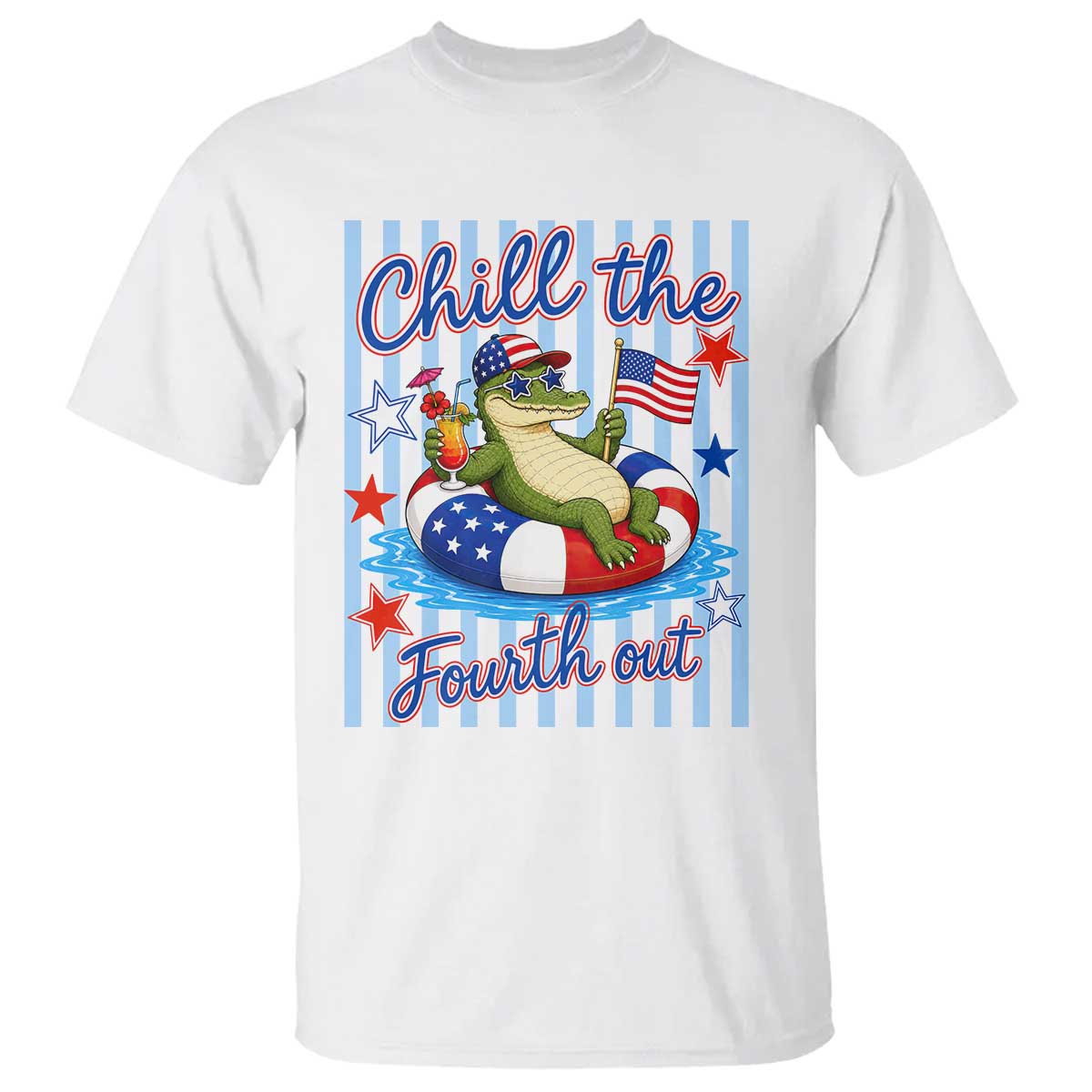 Funny Patriotic Alligator T Shirt Chill The Fourth Out TS12 White Print Your Wear