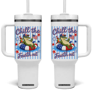Funny Patriotic Alligator Tumbler With Handle Chill The Fourth Out TS12 One Size: 40 oz White Print Your Wear