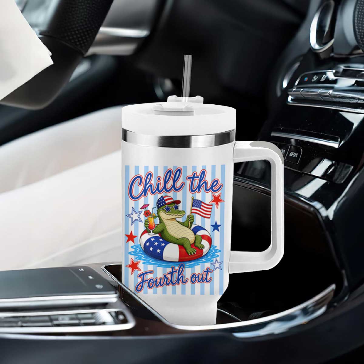 Funny Patriotic Alligator Tumbler With Handle Chill The Fourth Out TS12 Print Your Wear