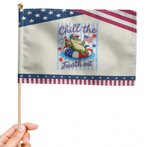 Funny Alligator Patriotic Handheld Flag Chill The Fourth Out TS12 Modern 8.2" × 5.5" Beige Blue Print Your Wear