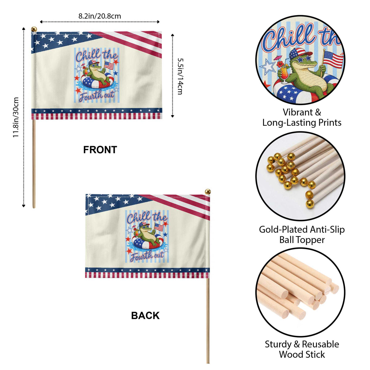 Funny Alligator Patriotic Handheld Flag Chill The Fourth Out TS12 Print Your Wear