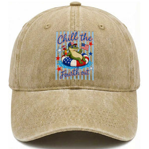 Funny Patriotic Alligator Washed Cotton Baseball Cap Chill The Fourth Out TS12 Print Your Wear