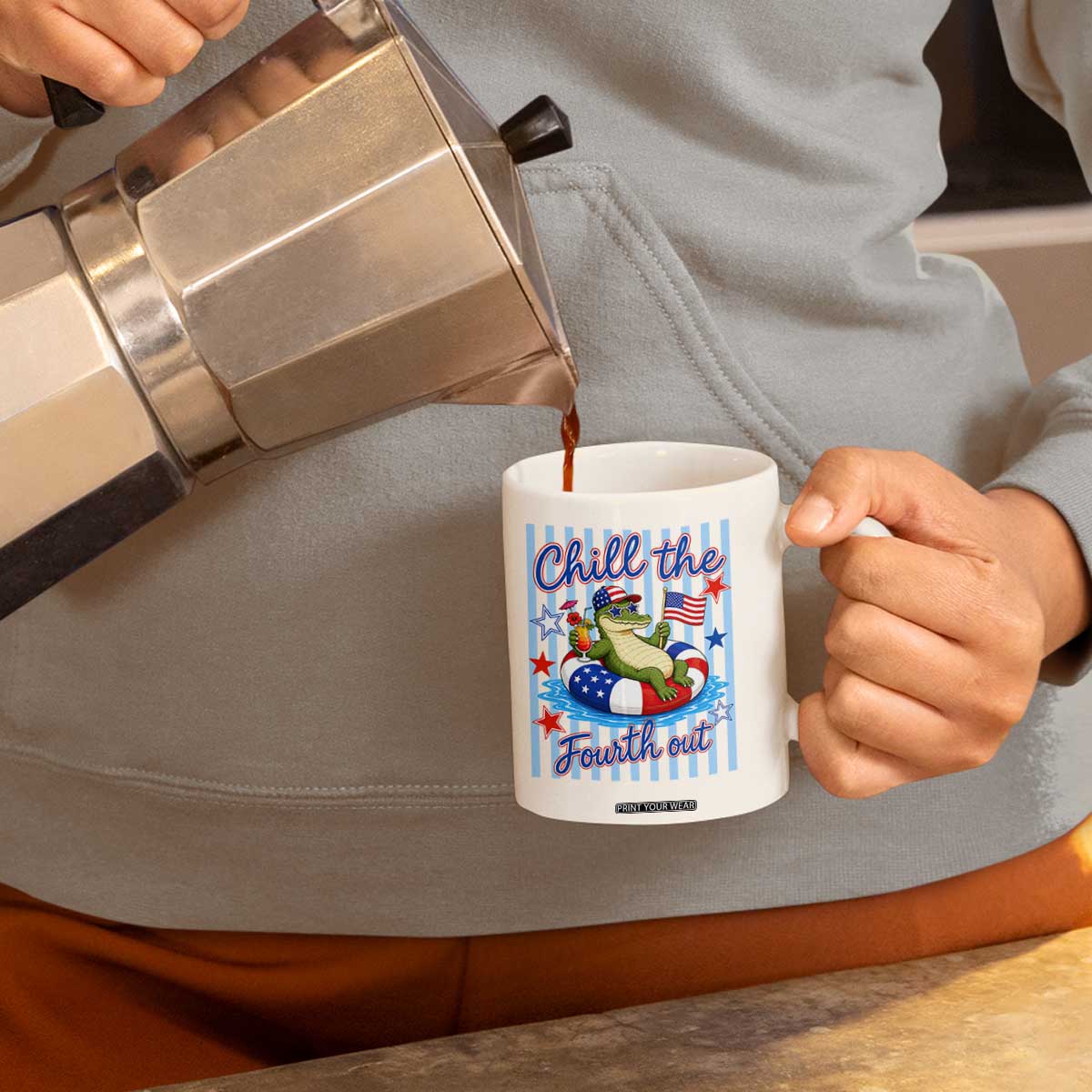 Funny Patriotic Alligator Coffee Mug Chill The Fourth Out TS12 Print Your Wear