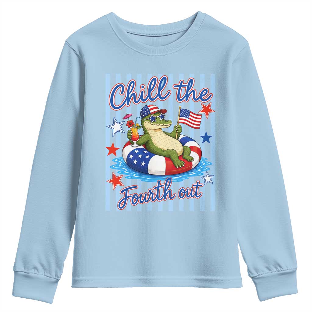 Funny Patriotic Alligator Youth Sweatshirt Chill The Fourth Out TS12 Light Blue Print Your Wear