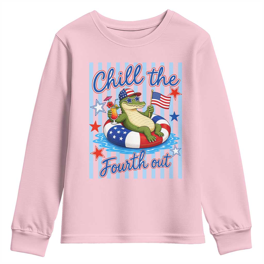 Funny Patriotic Alligator Youth Sweatshirt Chill The Fourth Out TS12 Light Pink Print Your Wear