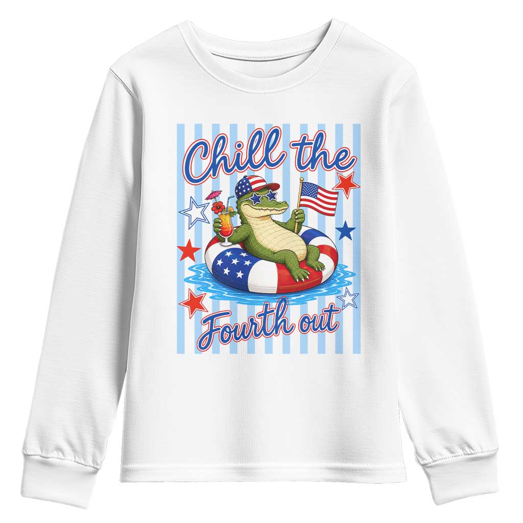 Funny Patriotic Alligator Youth Sweatshirt Chill The Fourth Out TS12 White Print Your Wear