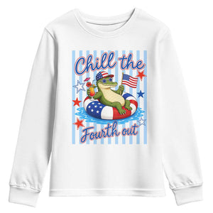 Funny Patriotic Alligator Youth Sweatshirt Chill The Fourth Out TS12 White Print Your Wear