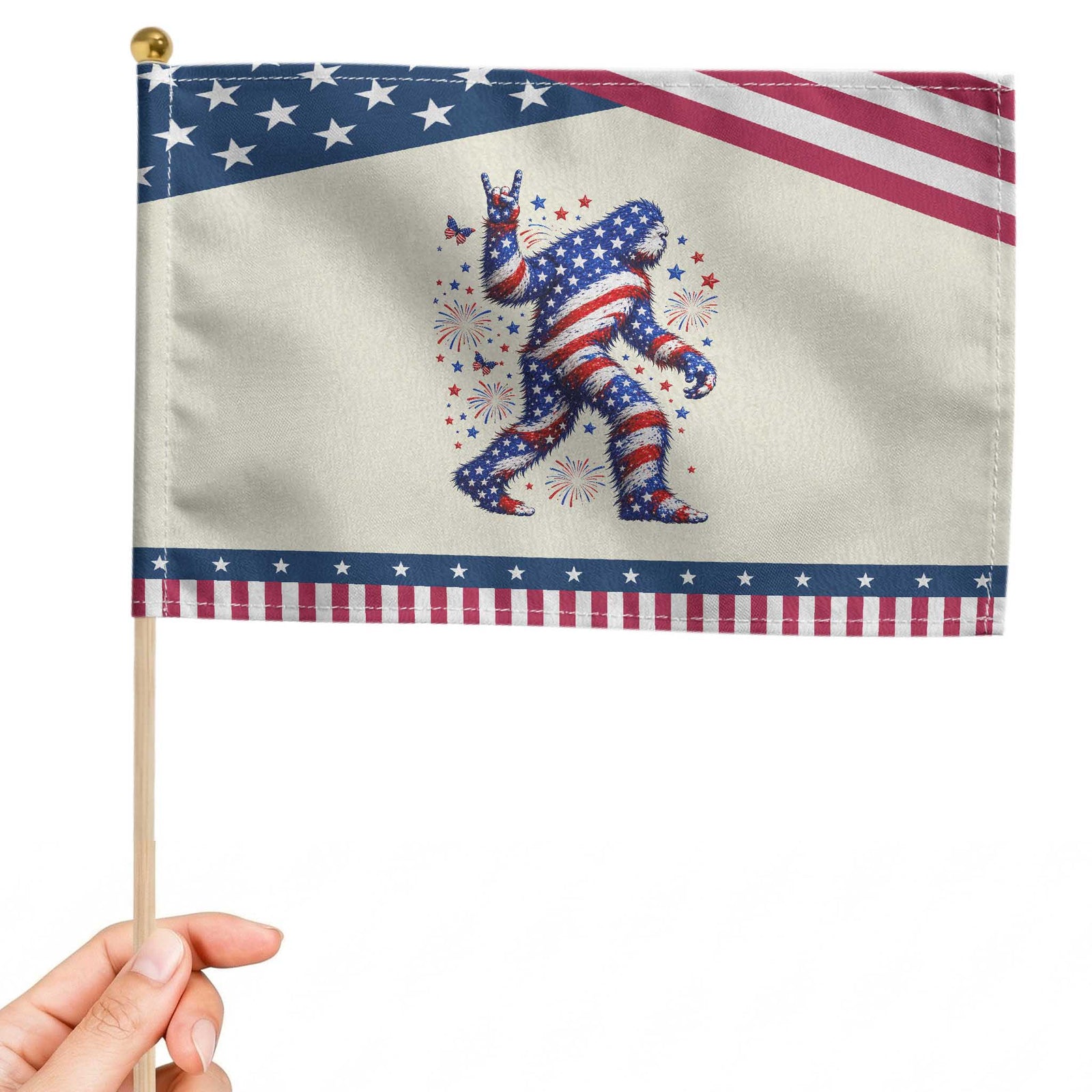 Funny Bigfoot Patriotic Handheld Flag 4th Of July Freedom TS12 Modern 8.2