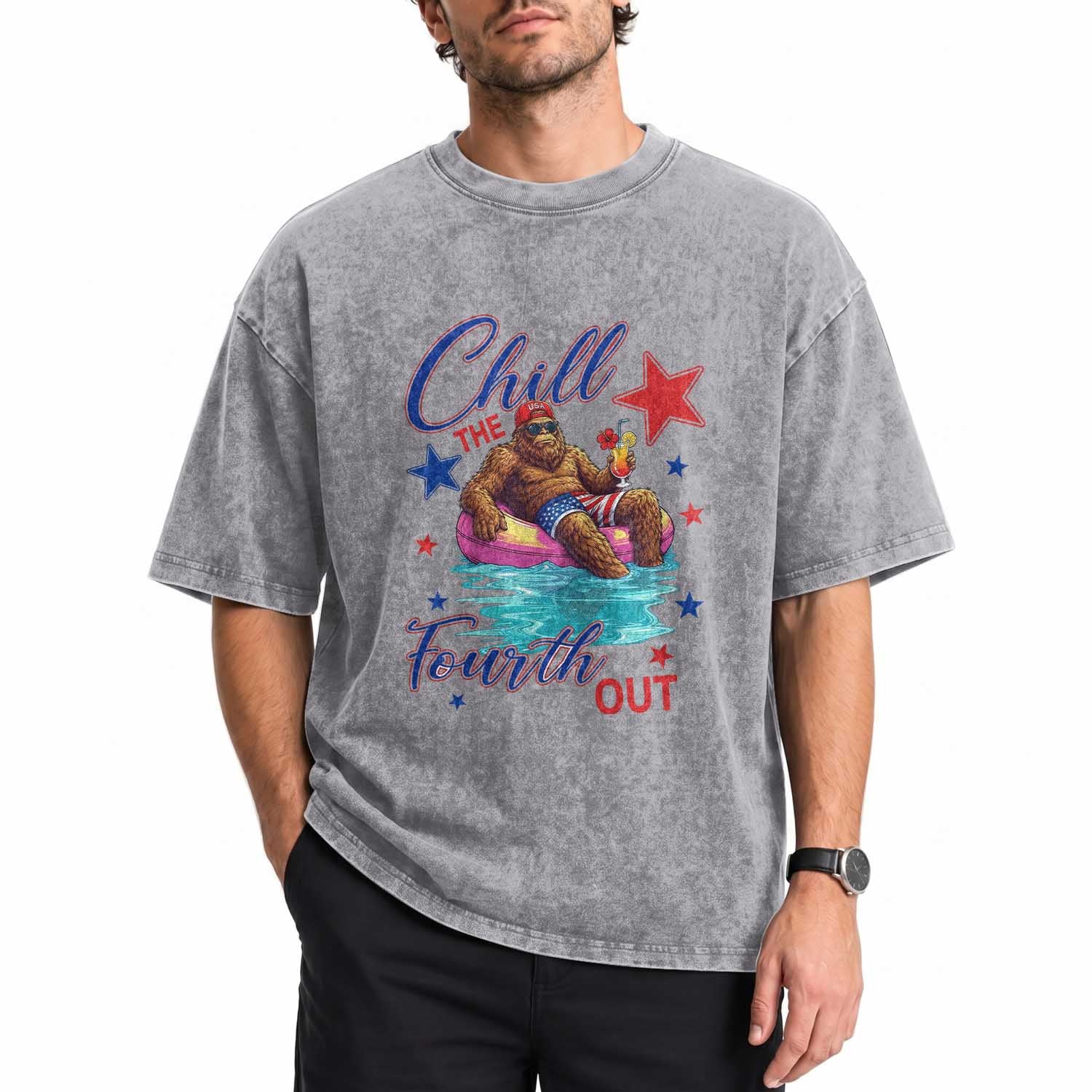 Funny Bigfoot 4th Of July Washed Cotton T-Shirt Chill The Fourth Out