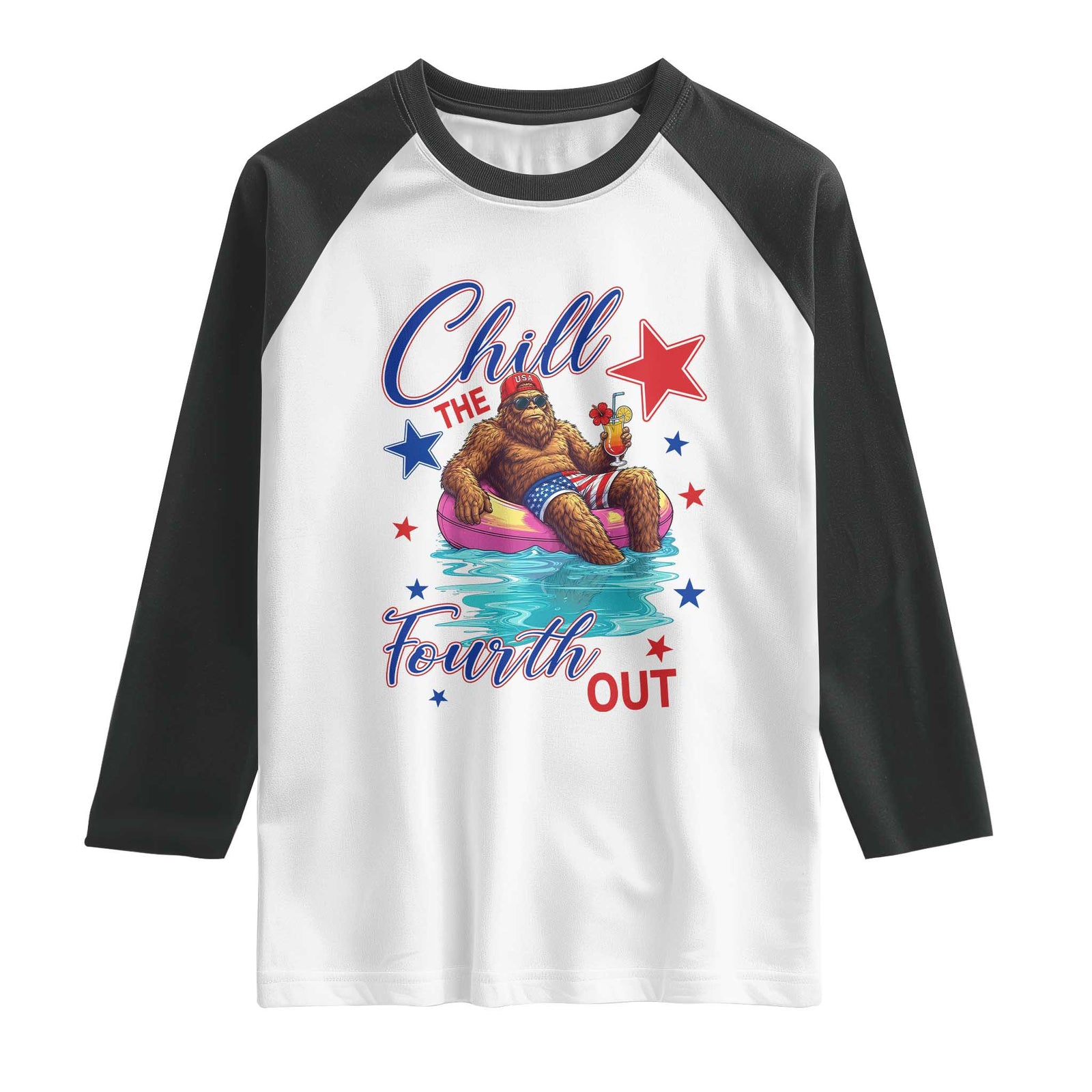 Funny Bigfoot 4th Of July Raglan Shirt Chill The Fourth Out TS12 White Black Print Your Wear