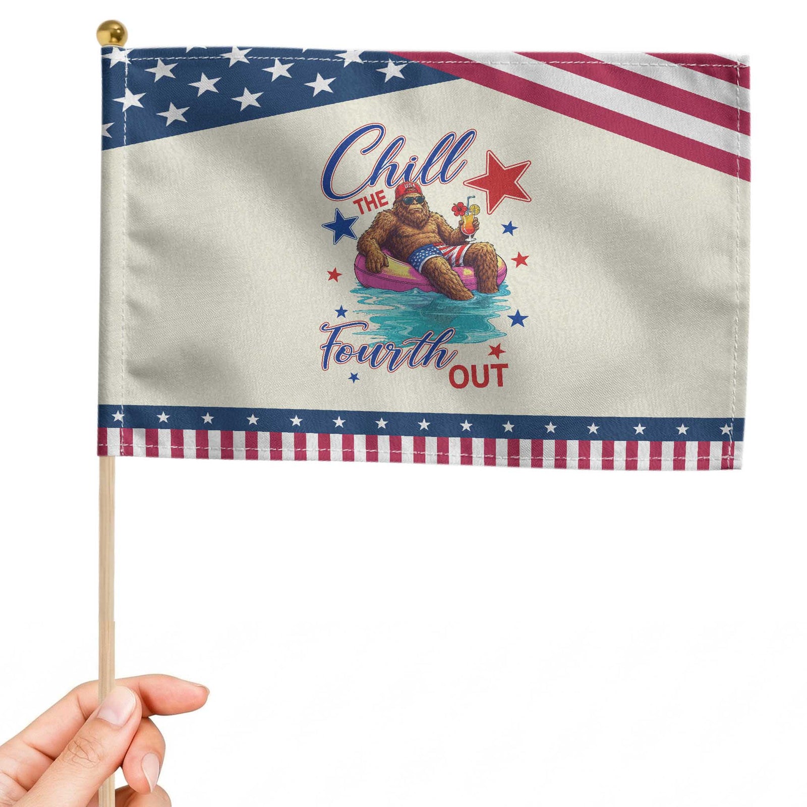 Funny Bigfoot 4th Of July Patriotic Handheld Flag Chill The Fourth Out TS12 Modern 8.2