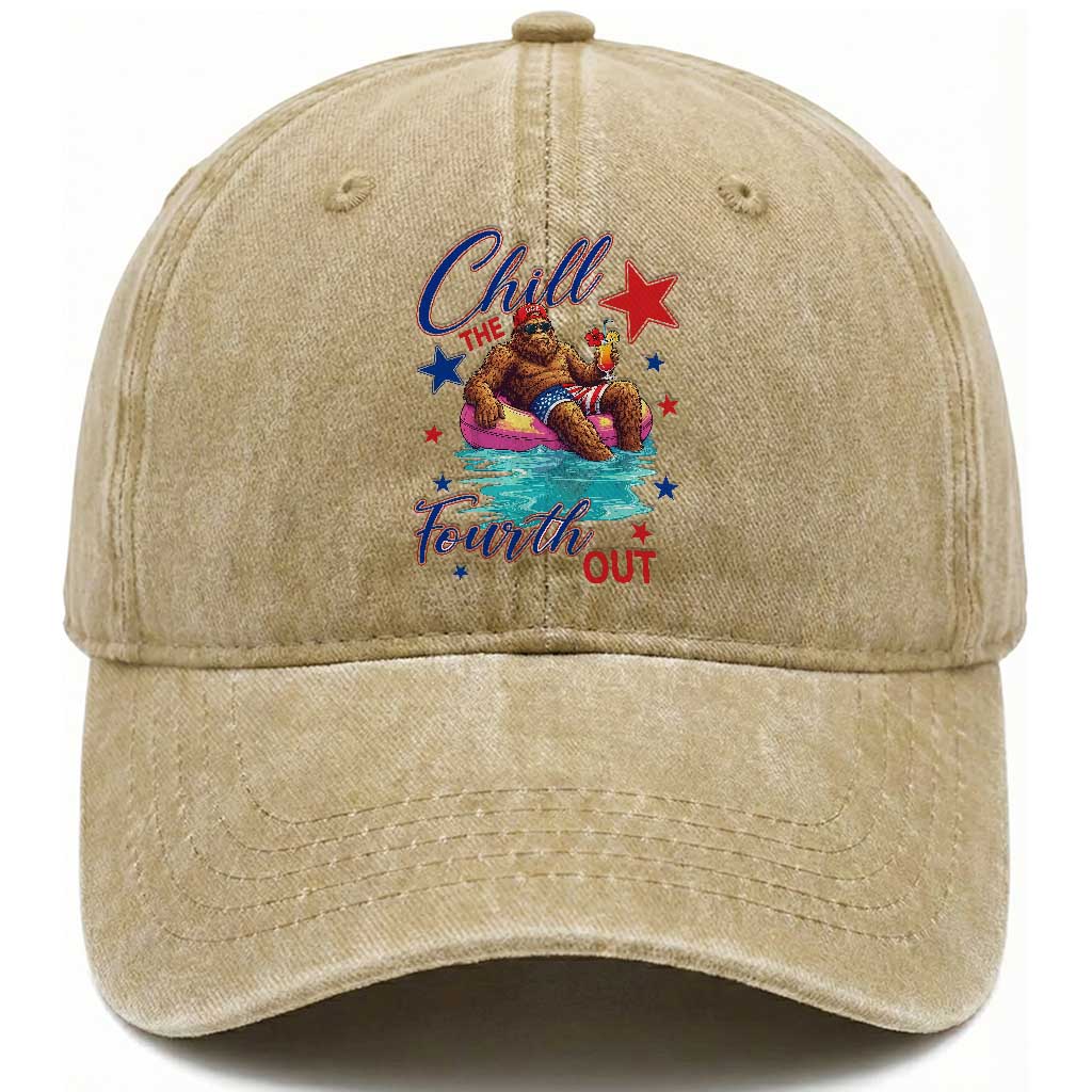 Funny Bigfoot 4th Of July Washed Cotton Baseball Cap Chill The Fourth Out TS12 Print Your Wear