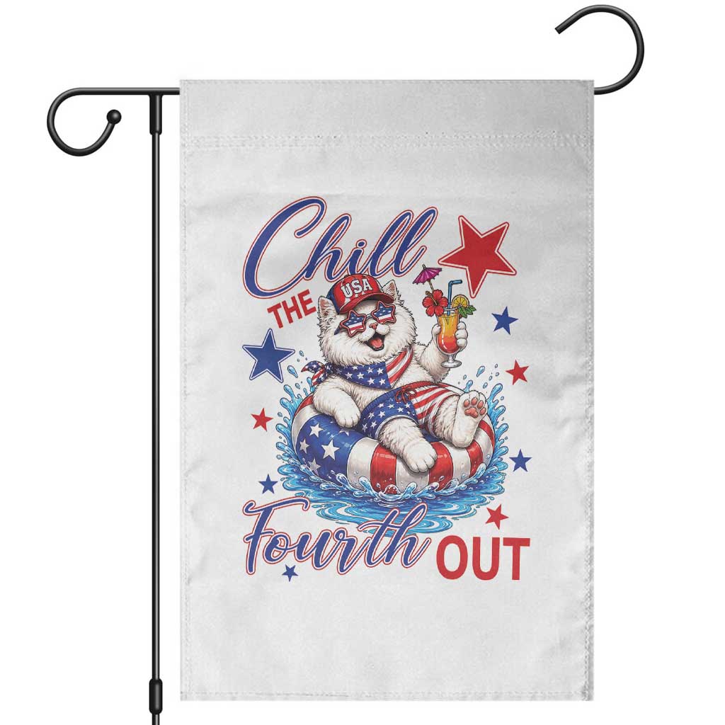 Funny Patriotic Persian Cat Garden Flag Chill The Fourth Out TS12 White Print Your Wear