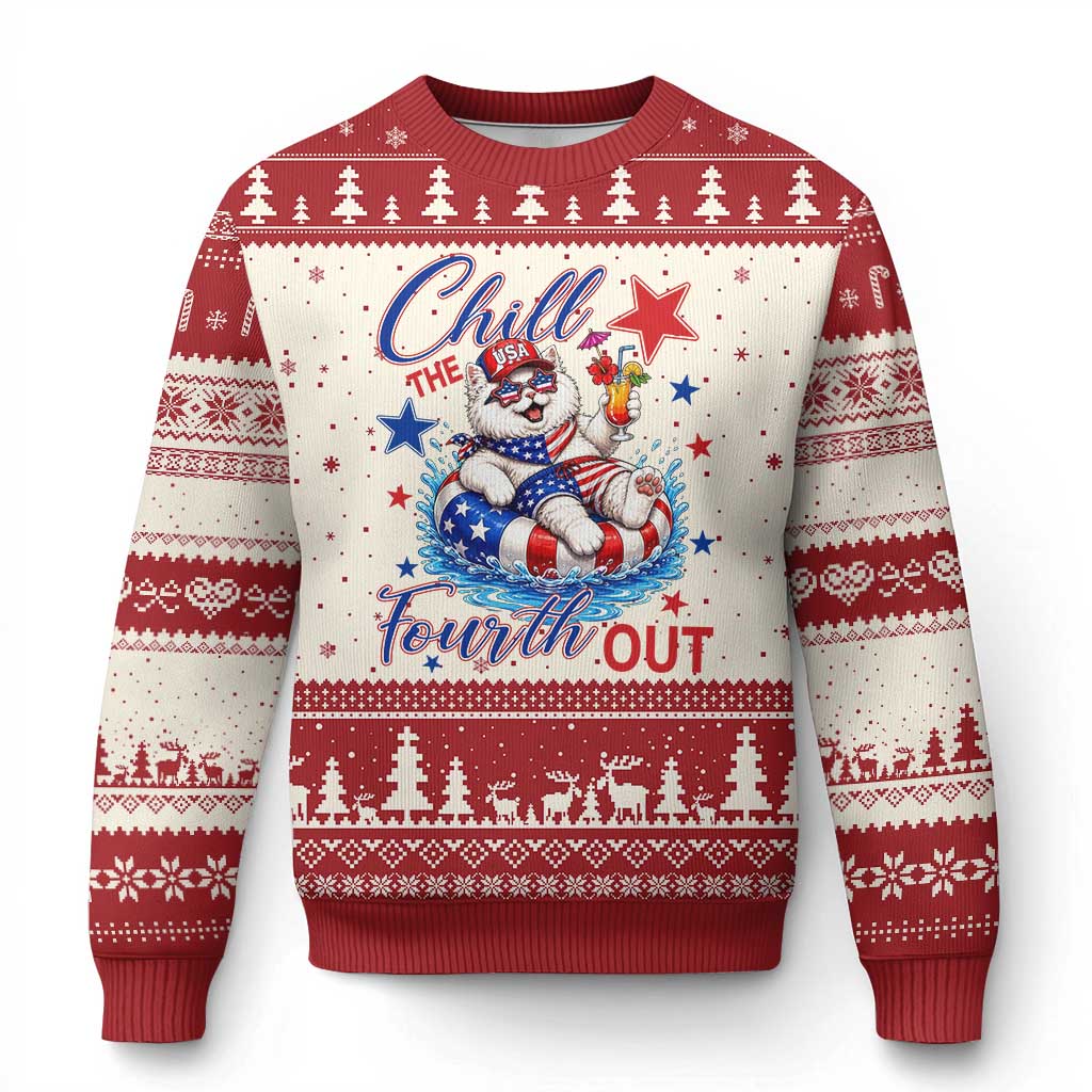 Funny Patriotic Persian Cat Ugly Christmas Sweater Chill The Fourth Out TS12 Beige Red Print Your Wear