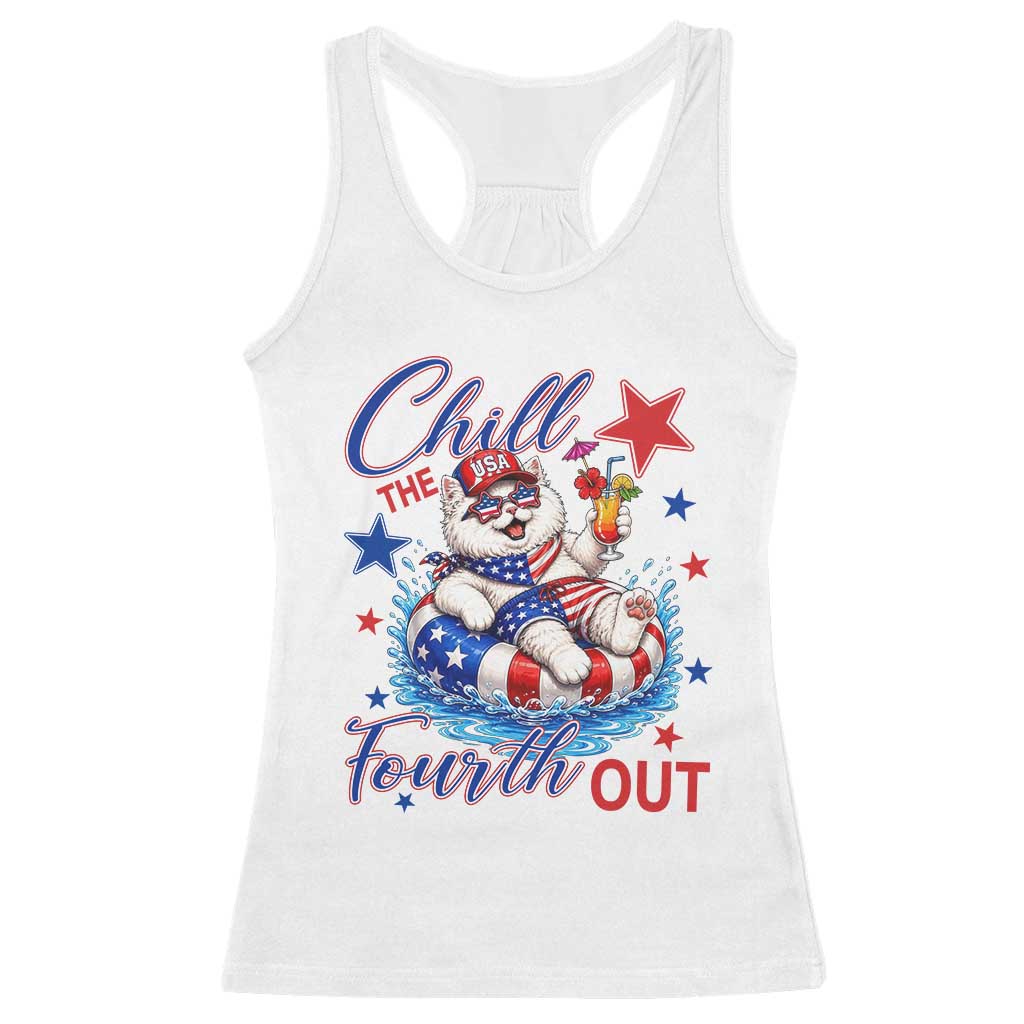 Funny Patriotic Persian Cat Racerback Tank Top Chill The Fourth Out TS12 White Print Your Wear