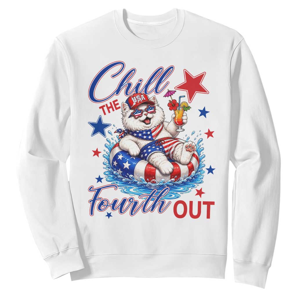 Funny Patriotic Persian Cat Sweatshirt Chill The Fourth Out TS12 White Print Your Wear
