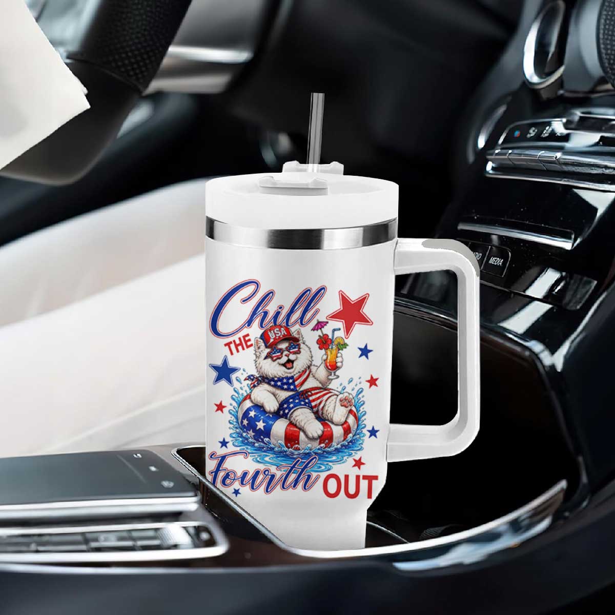 Funny Patriotic Persian Cat Tumbler With Handle Chill The Fourth Out TS12 Print Your Wear