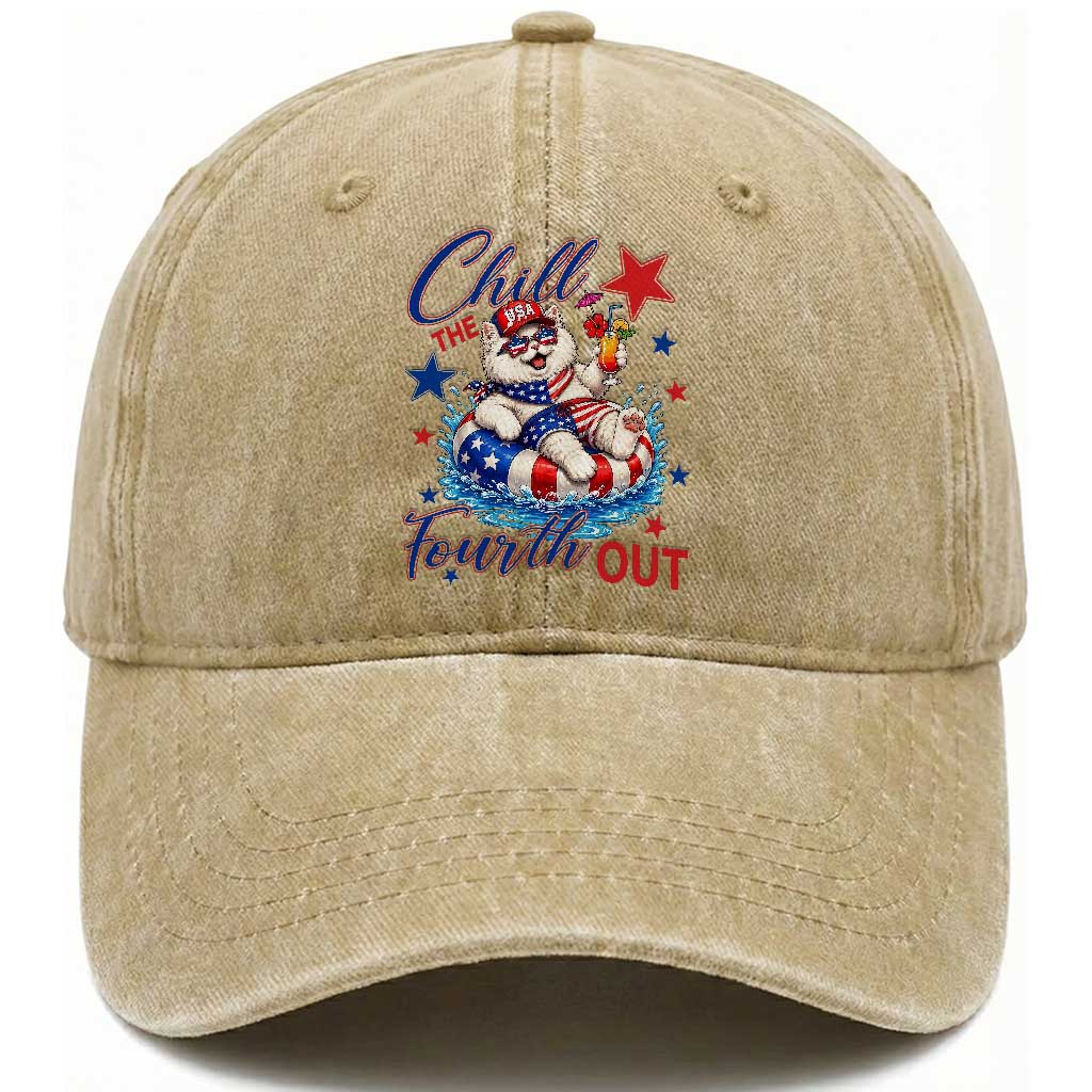Funny Patriotic Persian Cat Washed Cotton Baseball Cap Chill The Fourth Out TS12 Print Your Wear
