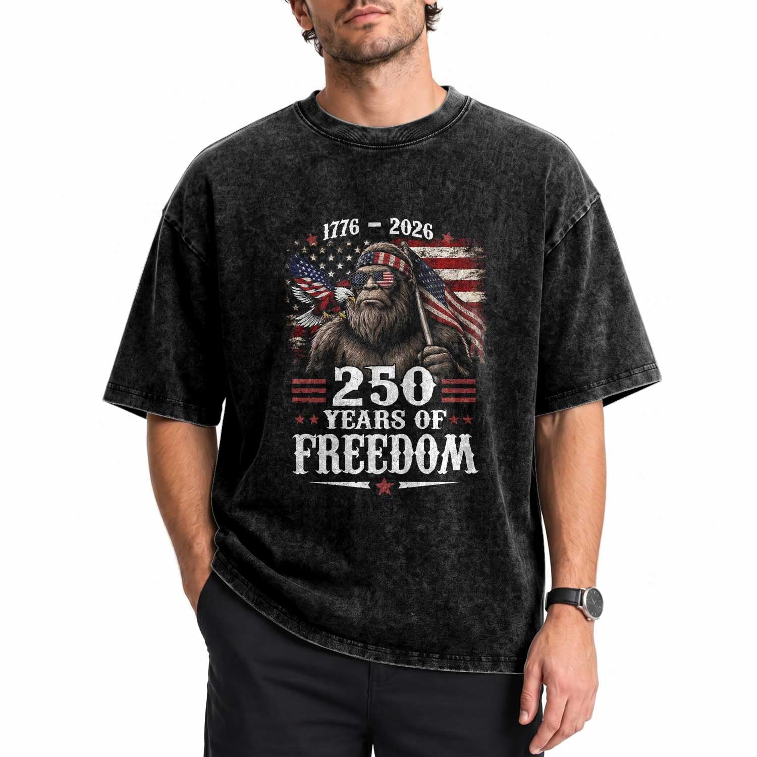 Bigfoot 250 Years Of Freedom Washed Cotton T-Shirt Patriotic Sasquatch Lover