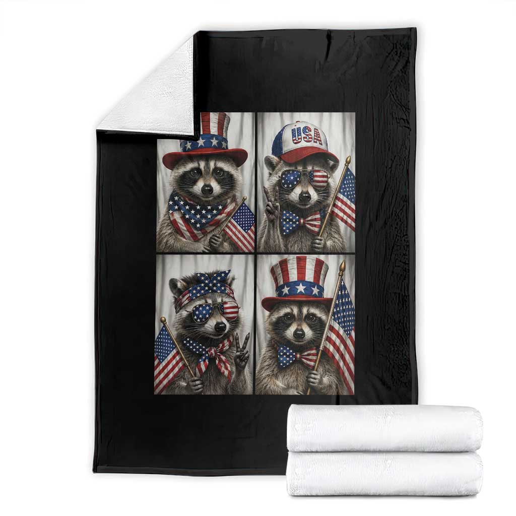 Funny Patriotic Raccoon Selfie Throw Blanket USA Flag Red White And Blue Graphic TS12 Black Print Your Wear