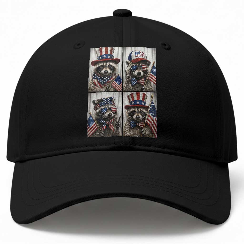 Funny Patriotic Raccoon Selfie Baseball Cap USA Flag Red White And Blue Graphic TS12 Print Your Wear