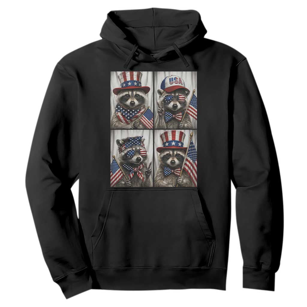Funny Patriotic Raccoon Selfie Hoodie USA Flag Red White And Blue Graphic TS12 Black Print Your Wear