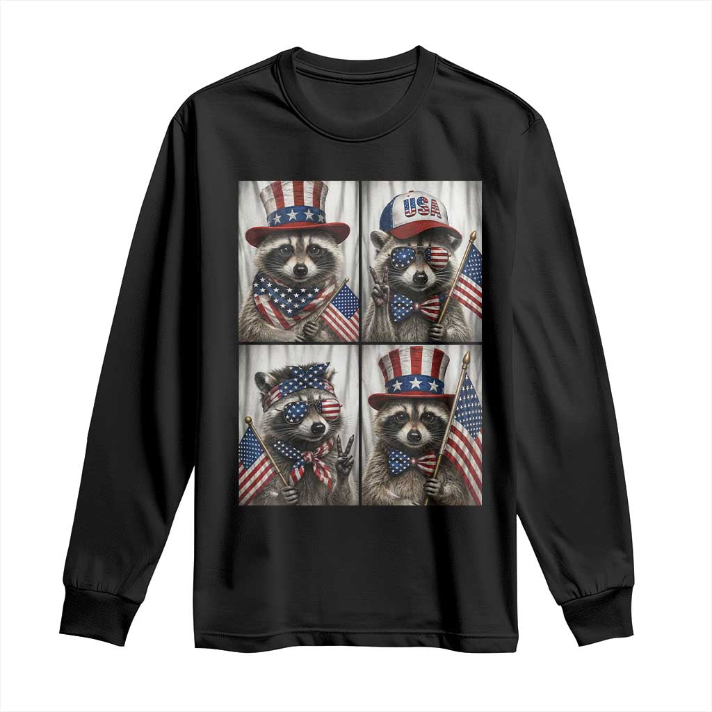 Funny Patriotic Raccoon Selfie Long Sleeve Shirt USA Flag Red White And Blue Graphic TS12 Black Print Your Wear