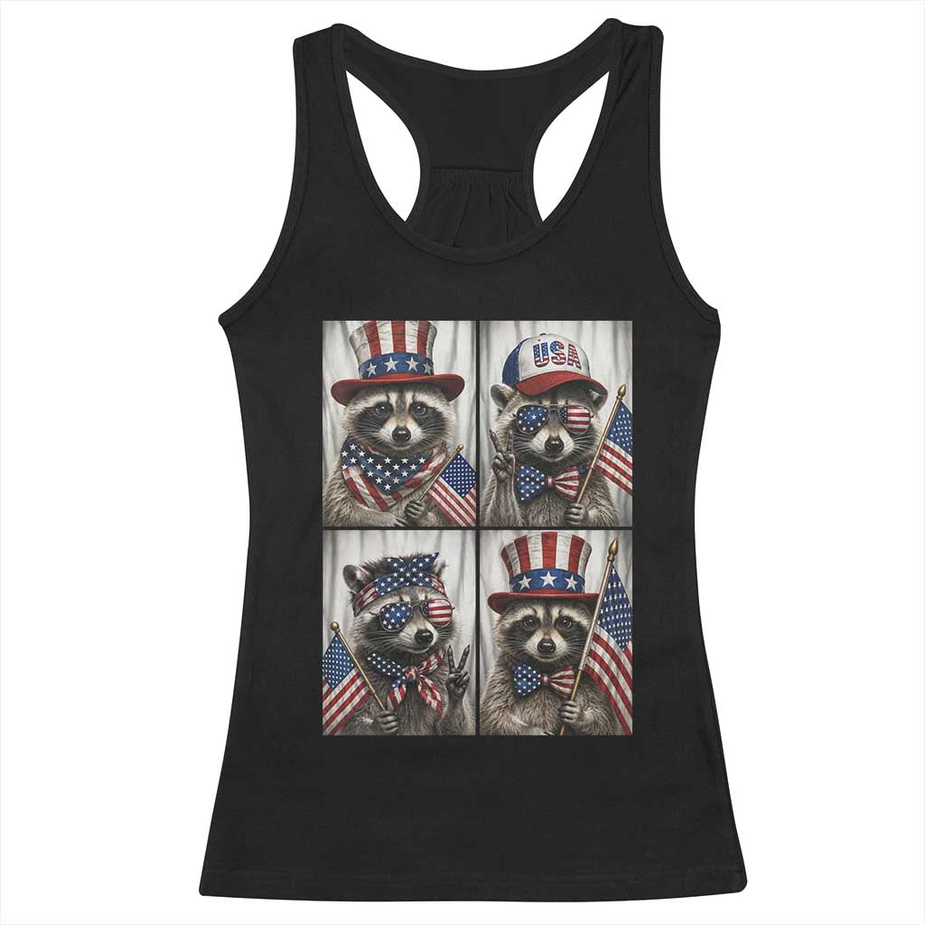 Funny Patriotic Raccoon Selfie Racerback Tank Top USA Flag Red White And Blue Graphic TS12 Black Print Your Wear