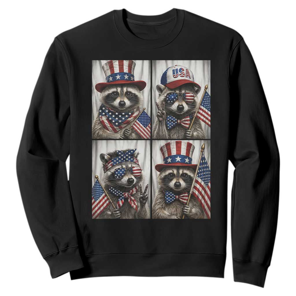 Funny Patriotic Raccoon Selfie Sweatshirt USA Flag Red White And Blue Graphic TS12 Black Print Your Wear