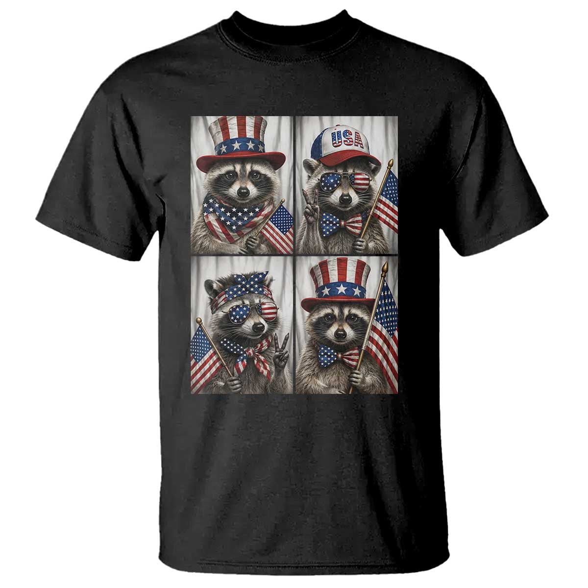 Funny Patriotic Raccoon Selfie T Shirt USA Flag Red White And Blue Graphic TS12 Black Print Your Wear