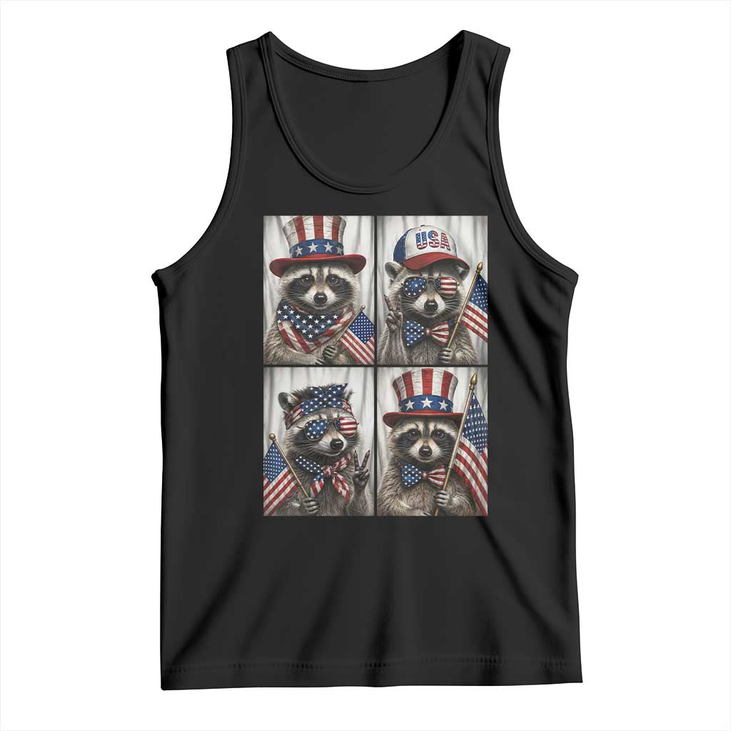 Funny Patriotic Raccoon Selfie Tank Top USA Flag Red White And Blue Graphic TS12 Black Print Your Wear