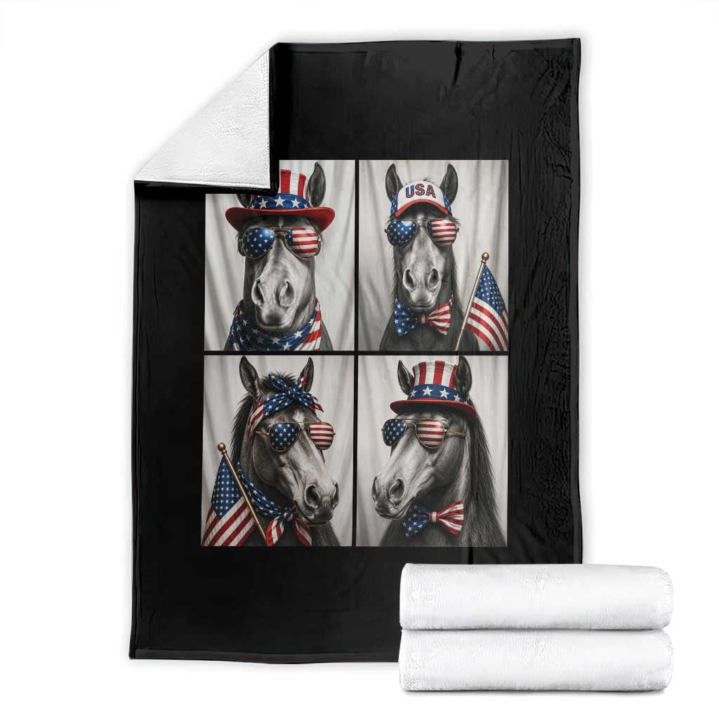 Patriotic Horse Selfie Squad Throw Blanket USA Flag Red White And Blue Graphic TS12 Black Print Your Wear