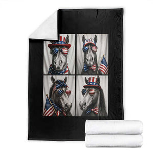 Patriotic Horse Selfie Squad Throw Blanket USA Flag Red White And Blue Graphic TS12 Black Print Your Wear