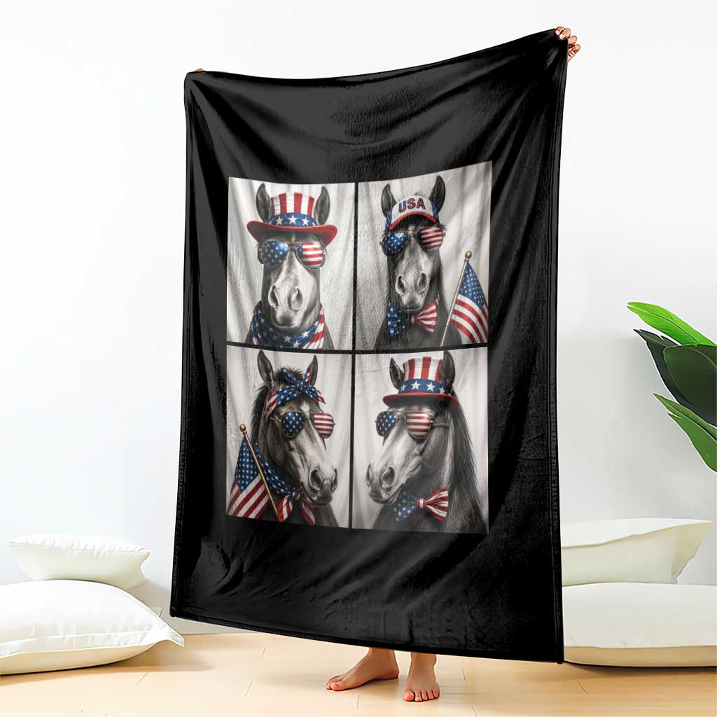 Patriotic Horse Selfie Squad Throw Blanket USA Flag Red White And Blue Graphic TS12 Print Your Wear