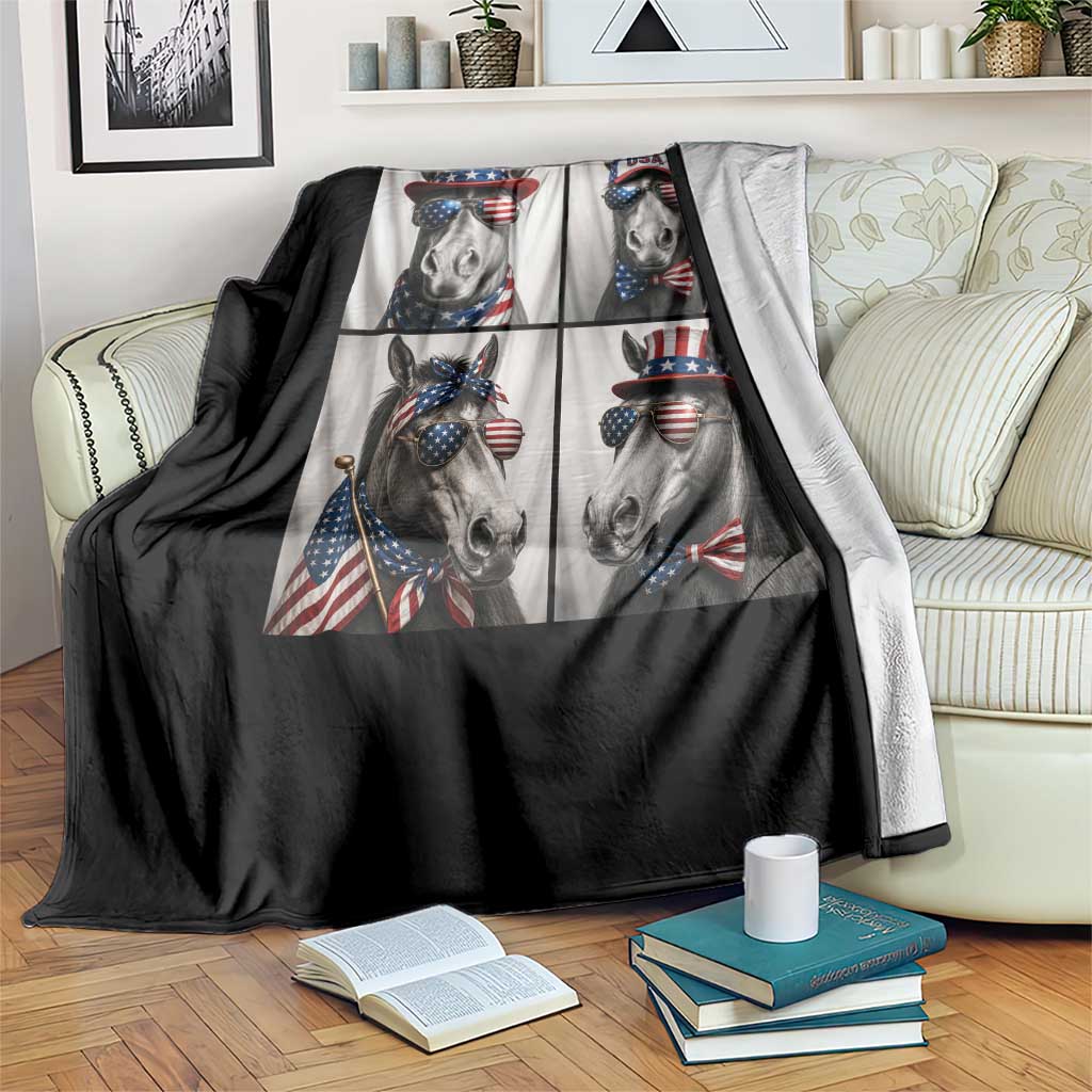Patriotic Horse Selfie Squad Throw Blanket USA Flag Red White And Blue Graphic TS12 Print Your Wear