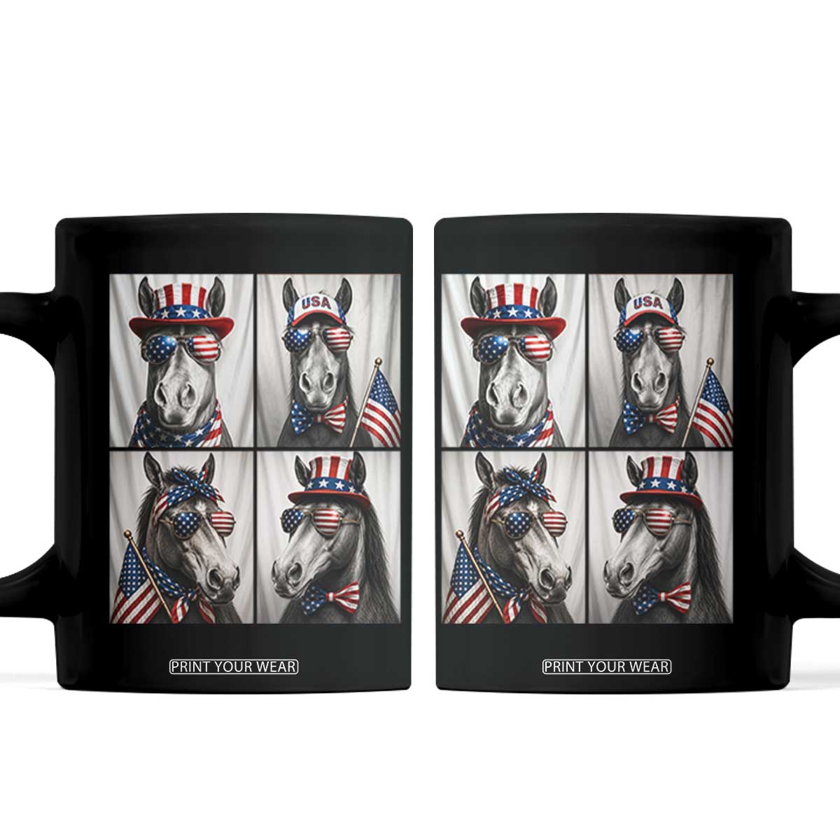 Patriotic Horse Selfie Squad Coffee Mug USA Flag Red White And Blue Graphic TS12 Black Print Your Wear