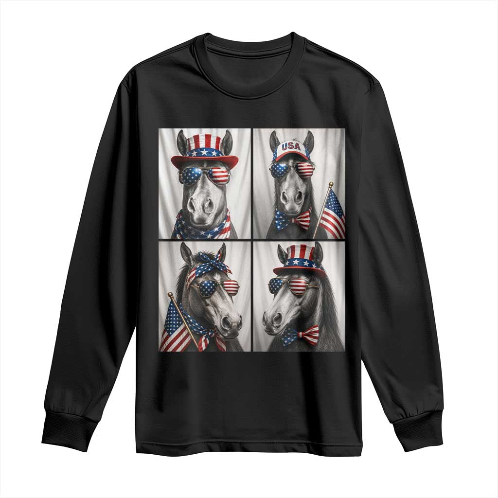 Patriotic Horse Selfie Squad Long Sleeve Shirt USA Flag Red White And Blue Graphic TS12 Black Print Your Wear