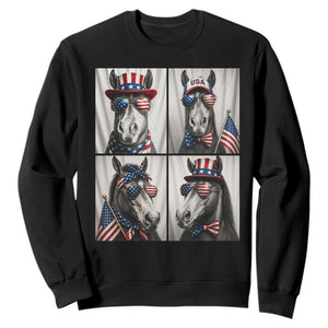 Patriotic Horse Selfie Squad Sweatshirt USA Flag Red White And Blue Graphic TS12 Black Print Your Wear