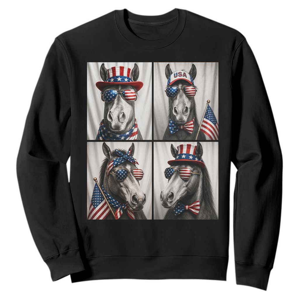 Patriotic Horse Selfie Squad Sweatshirt USA Flag Red White And Blue Graphic TS12 Black Print Your Wear