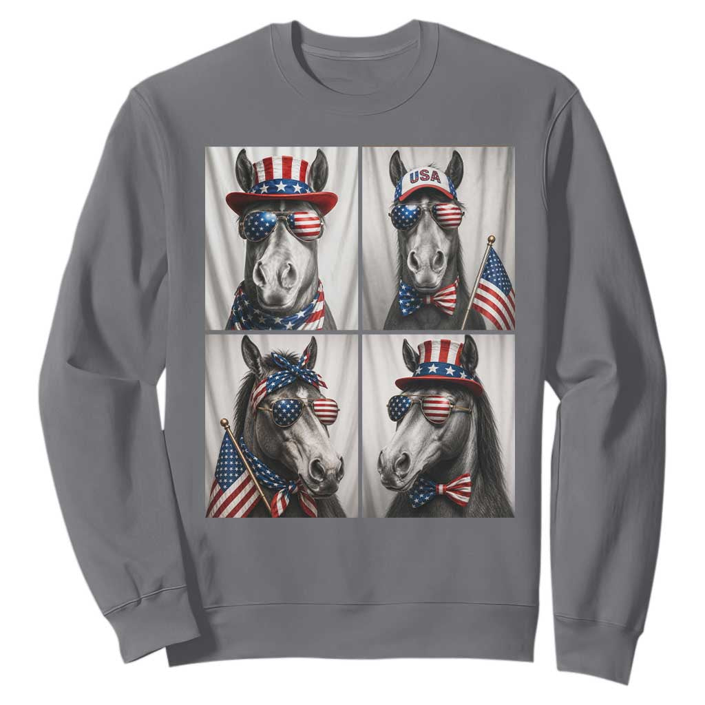Patriotic Horse Selfie Squad Sweatshirt USA Flag Red White And Blue Graphic TS12 Charcoal Print Your Wear