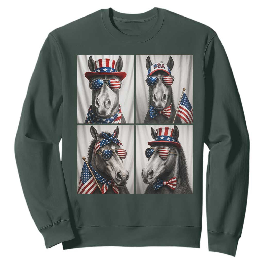 Patriotic Horse Selfie Squad Sweatshirt USA Flag Red White And Blue Graphic TS12 Dark Forest Green Print Your Wear