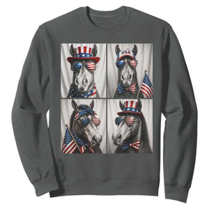 Patriotic Horse Selfie Squad Sweatshirt USA Flag Red White And Blue Graphic TS12 Dark Heather Print Your Wear