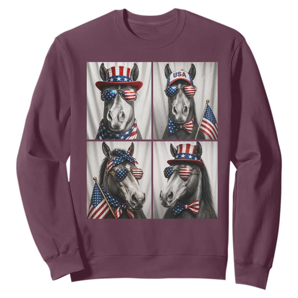 Patriotic Horse Selfie Squad Sweatshirt USA Flag Red White And Blue Graphic TS12 Maroon Print Your Wear