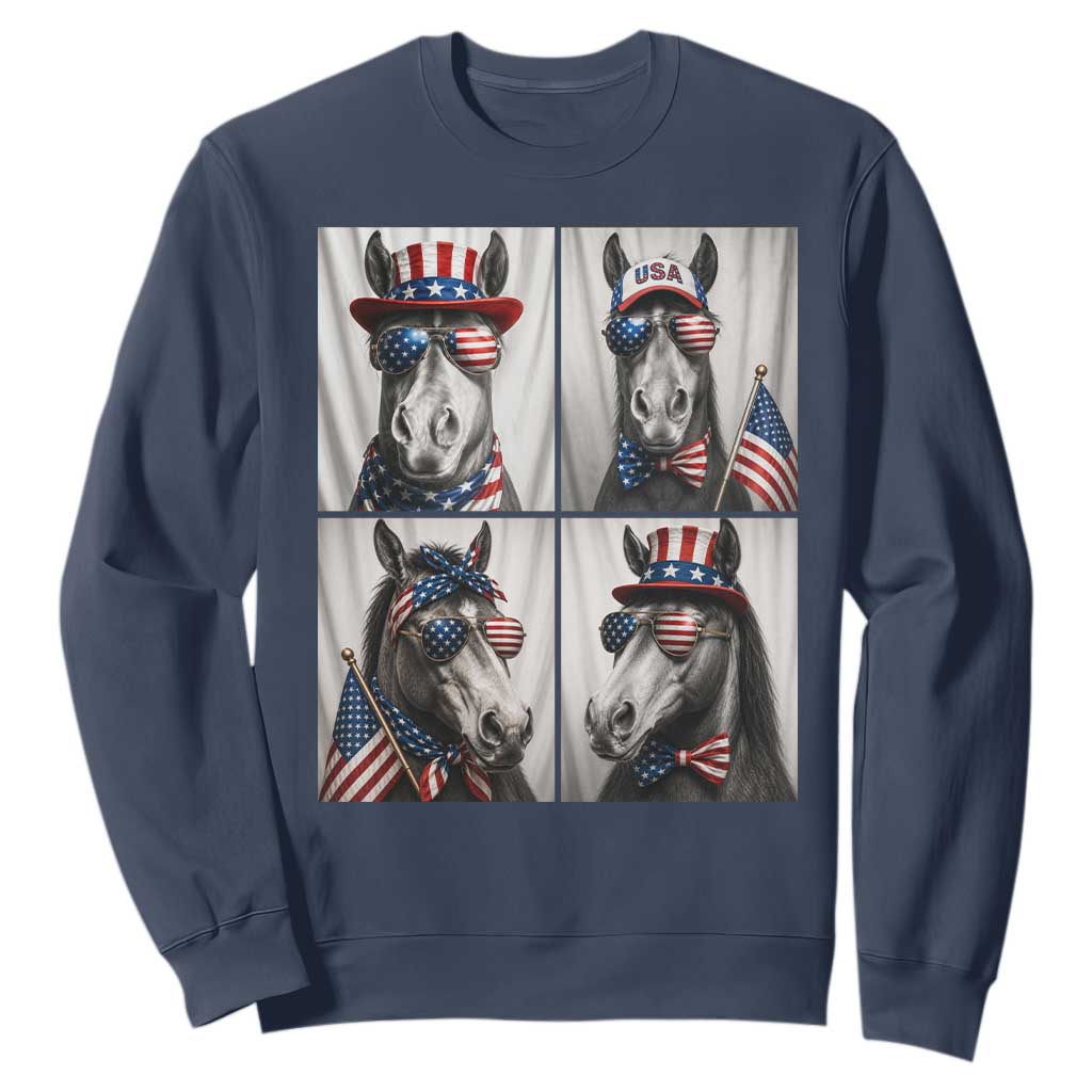 Patriotic Horse Selfie Squad Sweatshirt USA Flag Red White And Blue Graphic TS12 Navy Print Your Wear