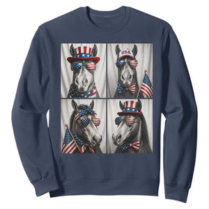 Patriotic Horse Selfie Squad Sweatshirt USA Flag Red White And Blue Graphic TS12 Navy Print Your Wear