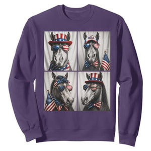 Patriotic Horse Selfie Squad Sweatshirt USA Flag Red White And Blue Graphic TS12 Purple Print Your Wear