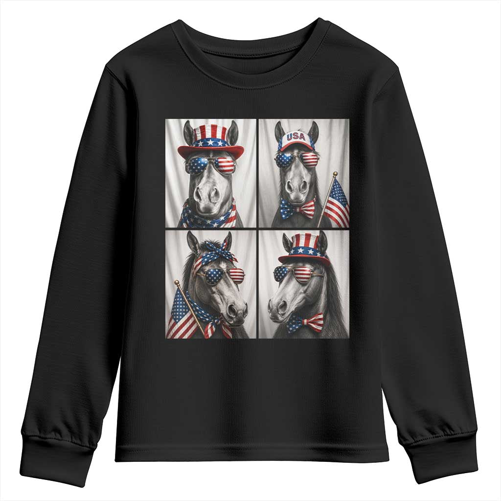 Patriotic Horse Selfie Squad Youth Sweatshirt USA Flag Red White And Blue Graphic TS12 Black Print Your Wear