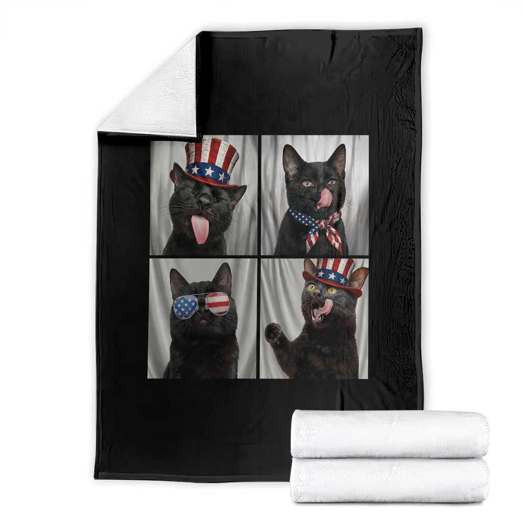Funny Patriotic Black British Shorthair Cat Selfie Throw Blanket TS12 Black Print Your Wear