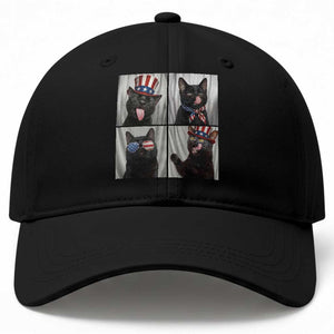 Funny Patriotic Black British Shorthair Cat Selfie Baseball Cap TS12 Print Your Wear
