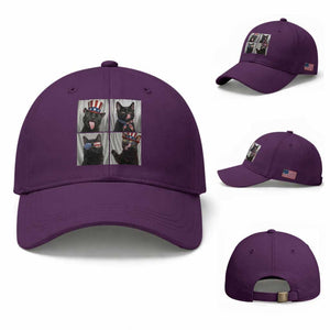 Funny Patriotic Black British Shorthair Cat Selfie Baseball Cap TS12 Baseball Cap Universal Fit Purple Print Your Wear